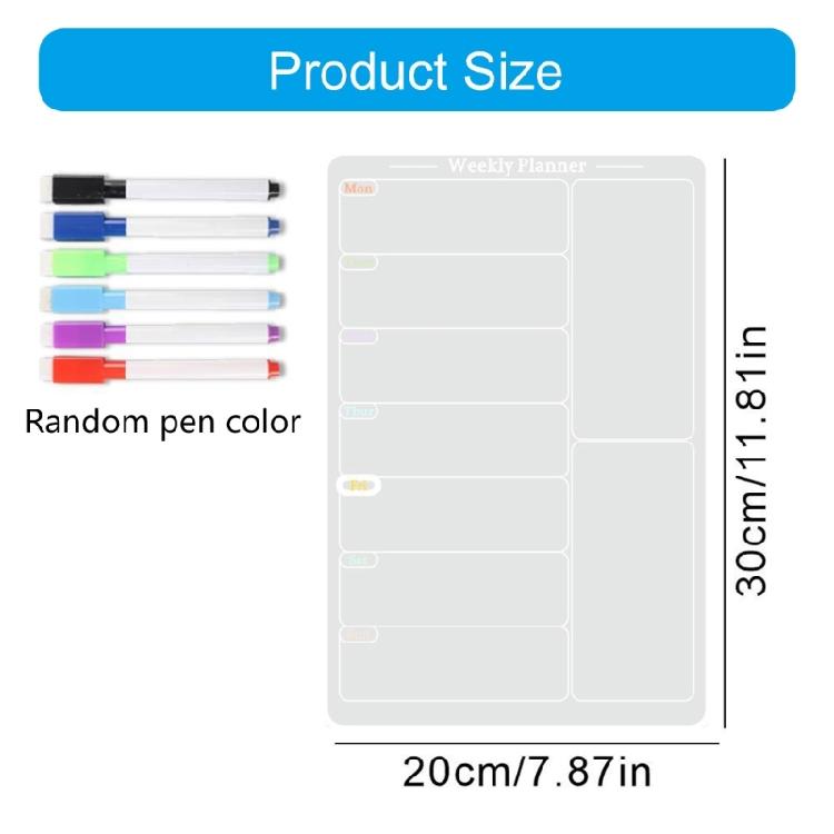 Dry Erases Board Acrylic Magnetic Meal Planner Weekly Calendar with 6 Colors Markers Menu Board for Refrigerator