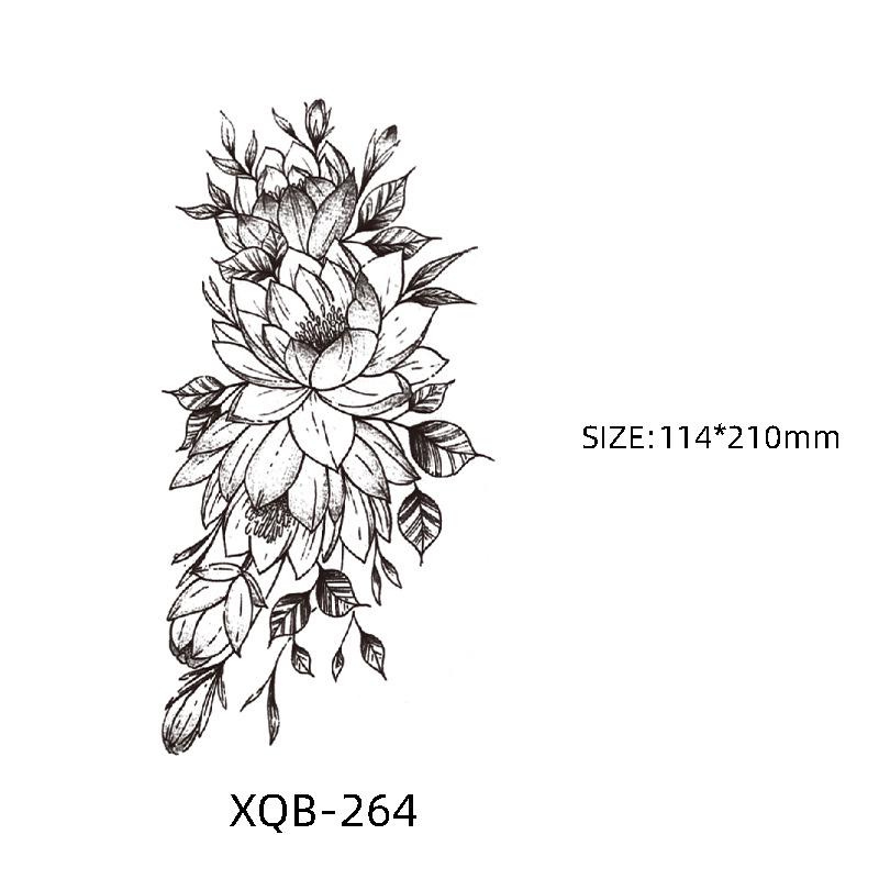 Waterproof Black & White Sketch Flower Half Sleeve Tattoo Stickers