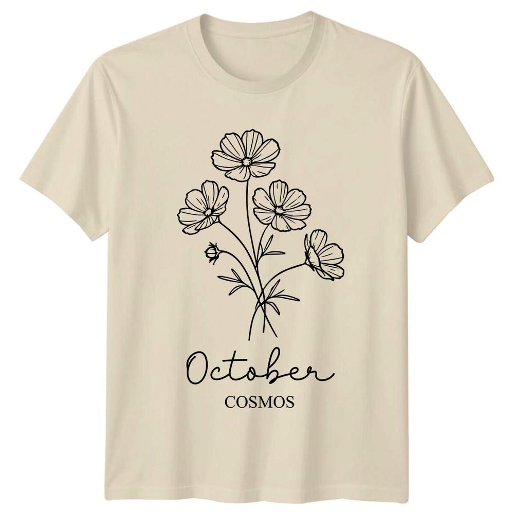 

October Cosmos Flower T-Shirt, Birth Month Floral Tee 4XL