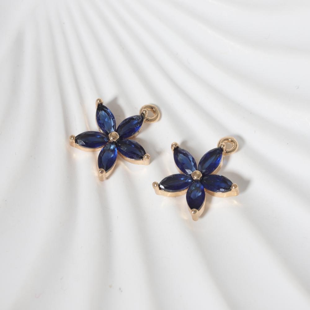 Pink Zirconia Flower Copper Charms, Golden Plated DIY Jewelry Pendants for Earring Necklace Craft