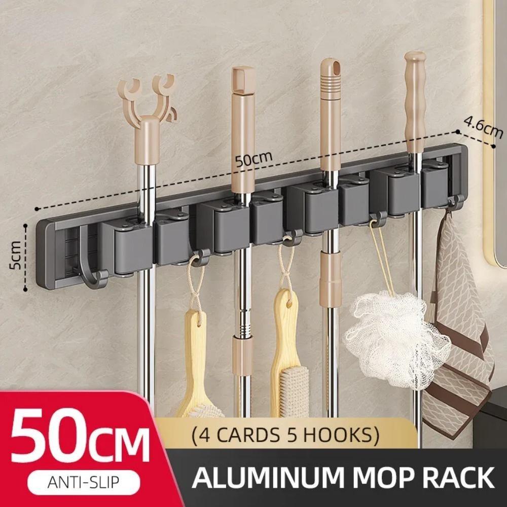 Держатель для швабры Крючки для хранения принадлежностей для ванной комнаты Крючок-зажим Органайзеры Слоты для вешалок Держатель для швабры 50cm