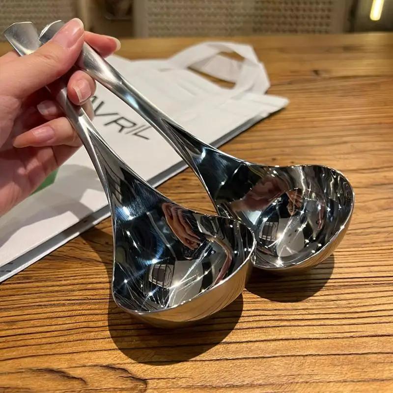 2/5Pcs Thick Long Handle Stainless Steel Rice Spoon Scoop Cooking Utensils Kitchenware