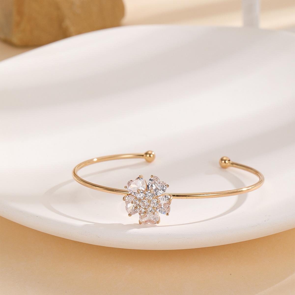 

Браслет в ближневосточном стиле, легкая роскошь, регулируемый, с цветочным узором и циркониевой инкрустацией золотой