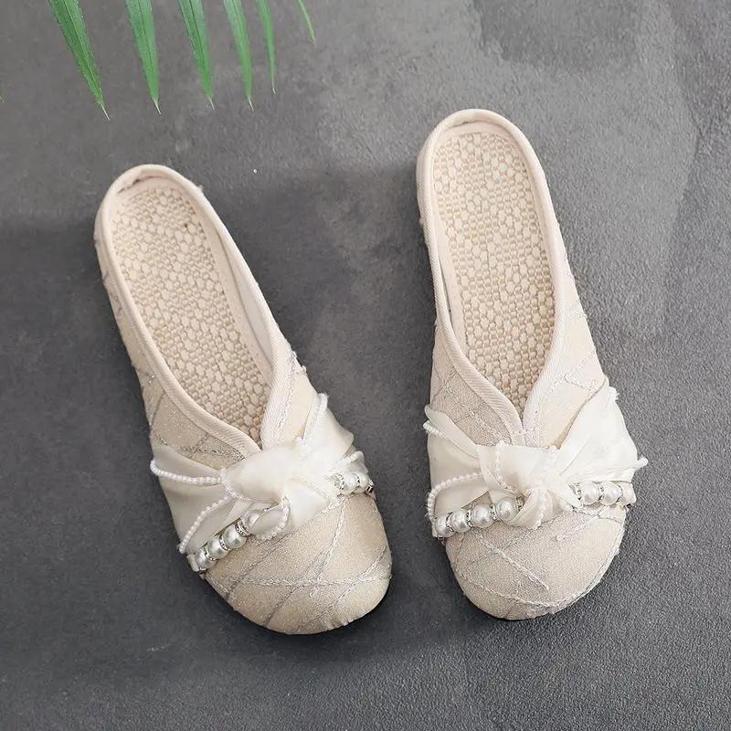 Fashion Linen Slides Flat Casual Shoes Low Price Top Designs Summer Footwear New Fashion Vip Unique Women's Slippers and Ladies Sandals
