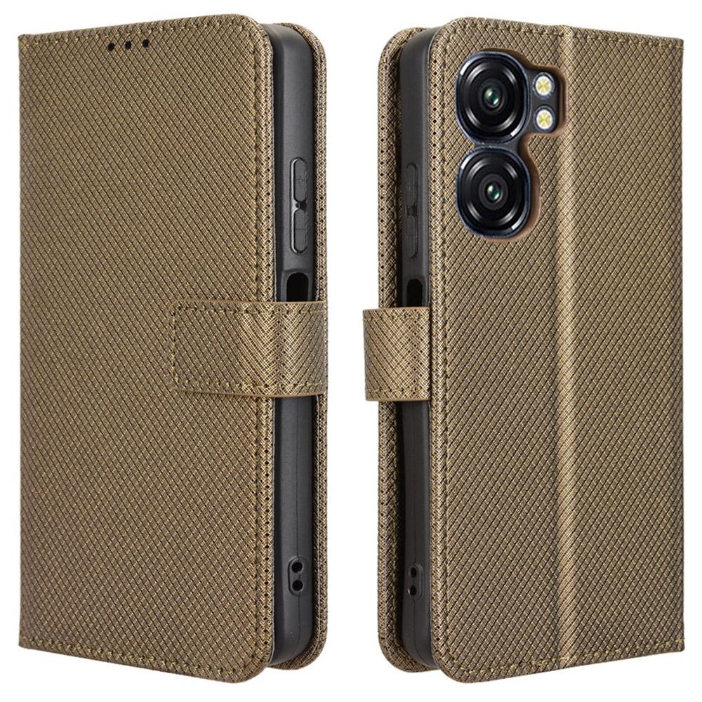 

For Oukitel C58 Pro/C58 Case PU Leather Diamond Texture Wallet Phone Cover Brown