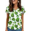 Women's V-Neck Saint Patrick's Day Print Short-Sleeve Pocket Side-Slit Top