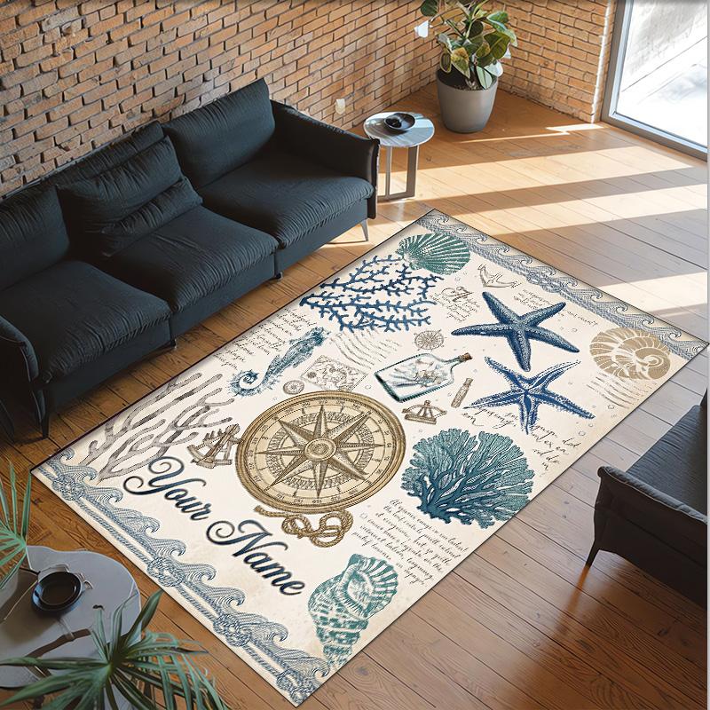 Mermaid Theme Crystal Velvet Floor Rug Personalized Custom Name Text Warm Carpet Home Decoration