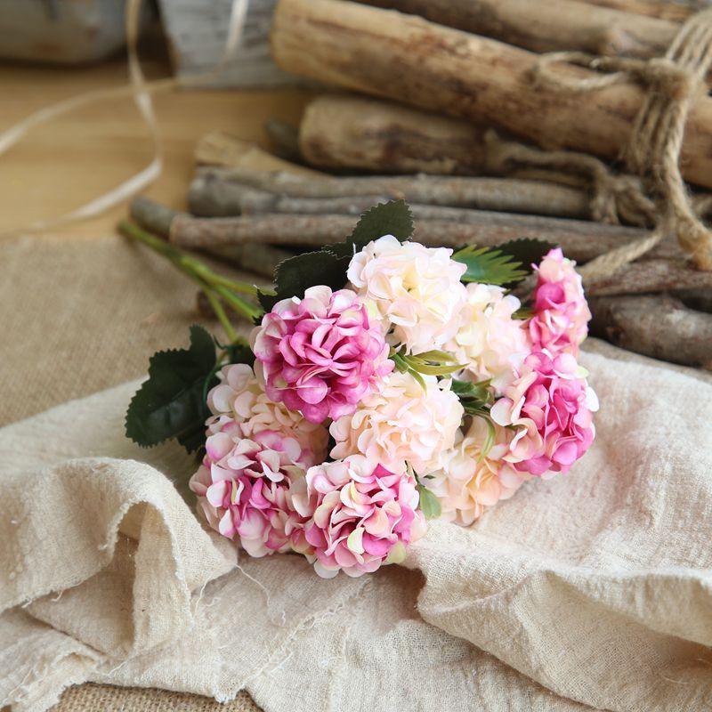 

Luxurious 10 Heads Artificial Silk Hydrangea Fake Flowers For Stylish Interior Decoration Light Pink+Purple