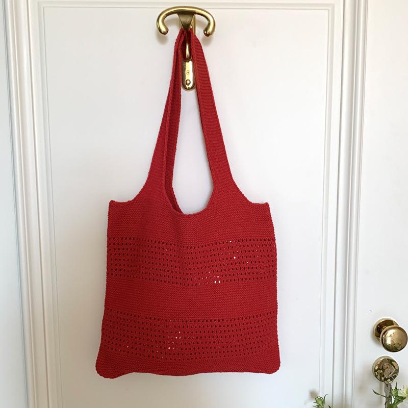 Summer New Simple Style Mesh Handbag Shopping Beach Bag Knit Shoulder Bag Women's Hollow Out Large Capacity Totes AVE