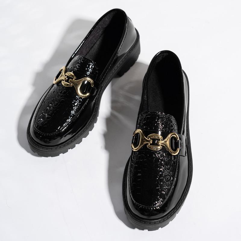 Fashion Autumn New Thick Heel Shoes Autumn New Round Head Deep Mouth Metal Thick Sole Non-slip Low Top Shoes