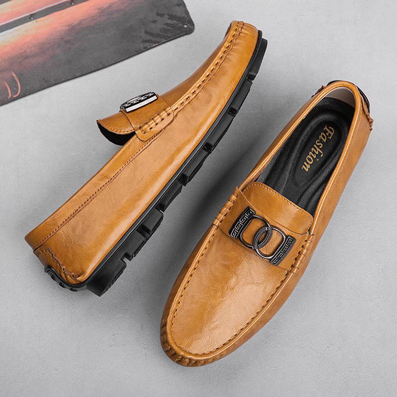 Fashion Genuine Leather Mens Loafers Simple Slip-On Casual Shoes Lightweight Driving Shoes Versatile Moccasins Fashion Man Walking Shoes