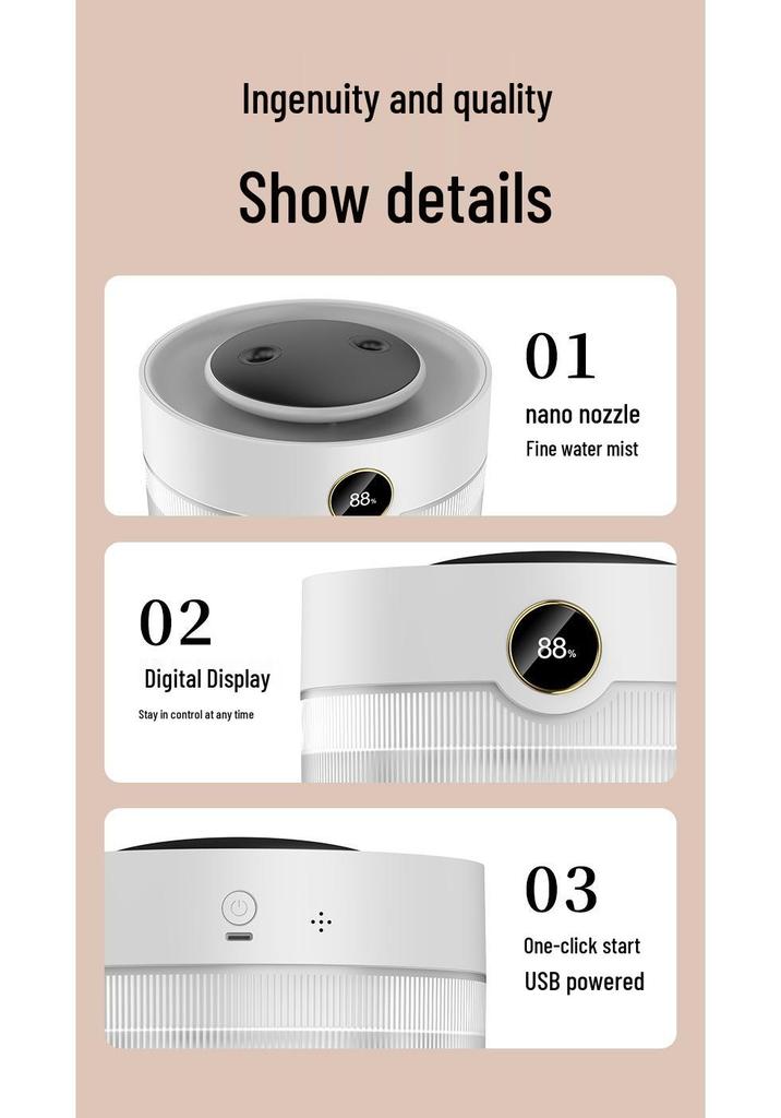 2L Dual Mist Humidifier with Night Light & Digital Display for Home, Bedroom, Office, and Student Use