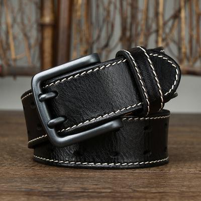 Belt Men's Retro Trendy All-Match Italian First Layer Cowhide Double Pin Buckle Genuine Leather Jeans Belt