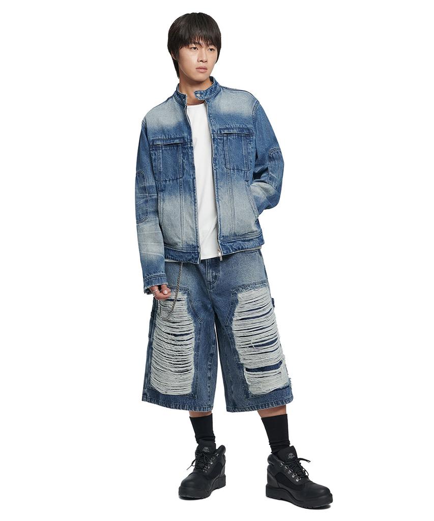 Nomanual Washed Denim Rider Jacket - Washed Blue