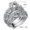 CopperSparkling AAA Cubic Zirconia Gorgeous Rings for Women 2 pcs/set Hollow Flower Ring Female Jewelry Gifts