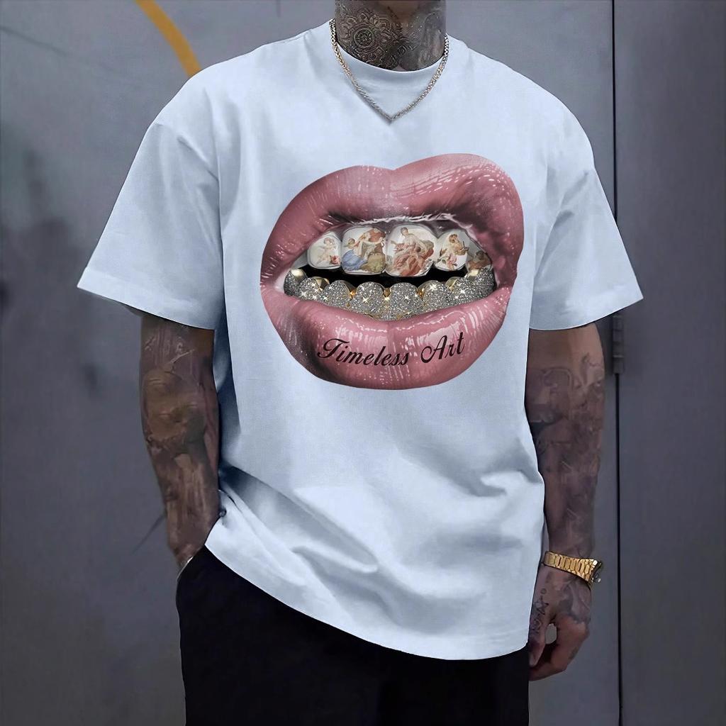 T-shirt Mouth Print T-shirt Men's Summer Cotton Casual Short-sleeved Men