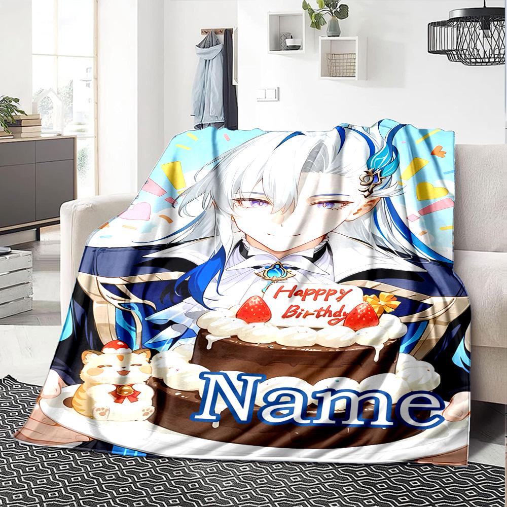 Customizable Genshin Impact1 Throw Blanket – Personalized Name, All-Season Cozy Snug Blanket, Machine Washable, Personalized Blanket