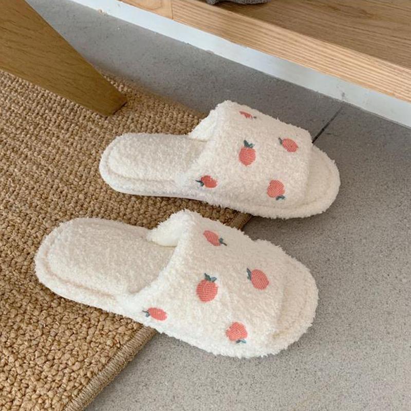 Cotton Home Indoor Slippers Slides Women 'S Shoes Autumn Winter Cute Love Heart Plush Fur Fulffy Slippers Non -Slip House Slippers