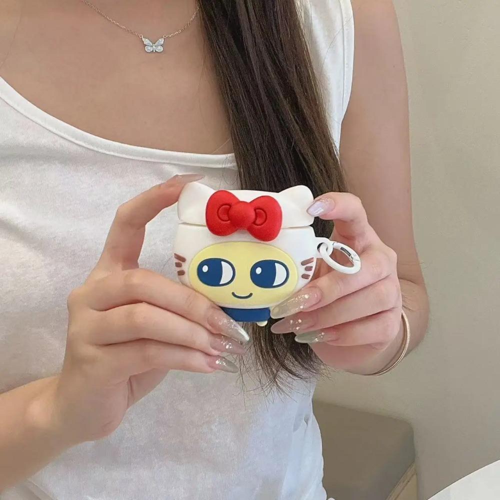 Red Bow Big Eyes Cat Silicone Headphone Protective Cover for AirPods 1 2 3 4 Pro Pro2