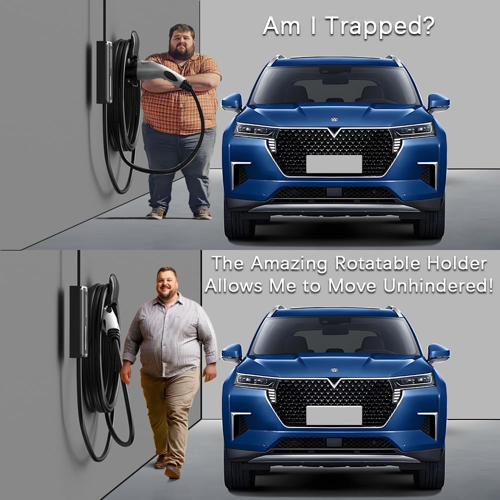 EV Charger Holder Wall Mount, EV Charging Cable Holder For Electric Vehicle Mobile Connector Organizer, Upgraded Rotatable J1772 Plug Hangers