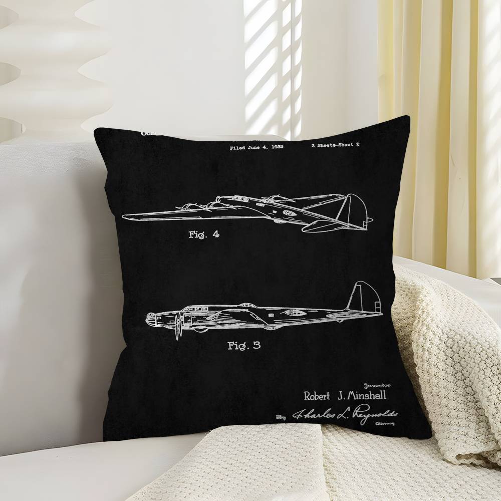 Aircraft Patent Cushion Cover Pillowcase Upholstery Sofa Throw Pillow Home Decor Pillowcas