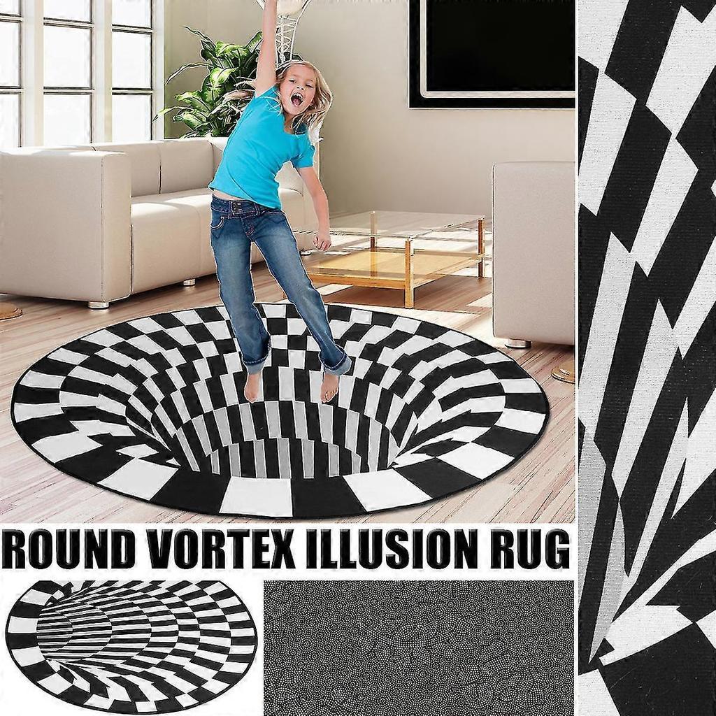 100cm 3d Round Vortex Illusion Rug Anti-slip Bottomless Carpet Floor Mat Living Room