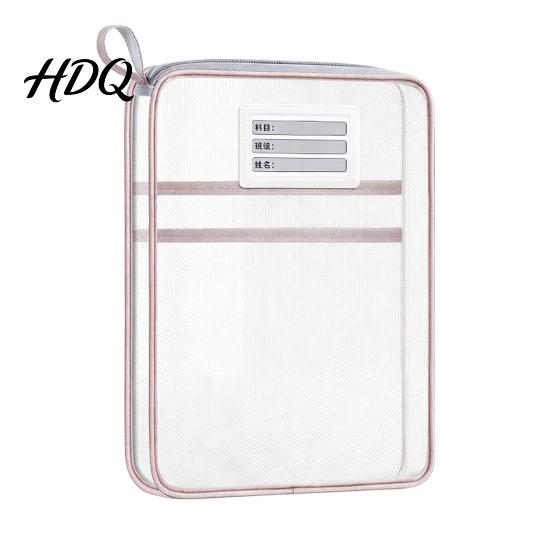 Portable Storage Pouches Transparent Nylon Document Bag Lightweight Mesh File Organizer with Zipper School Stationery Organizers And Strap,