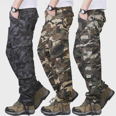 Men's Pure Cotton Camouflage Cargo Trousers - Durable, Wear-Resistant, Large Size, Straight Fit, Ideal for Military Training.