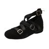 Soft leather version~ retro square head niche cross one-word buckle sports bottom ballet shoes women's versatile light mouth single shoes