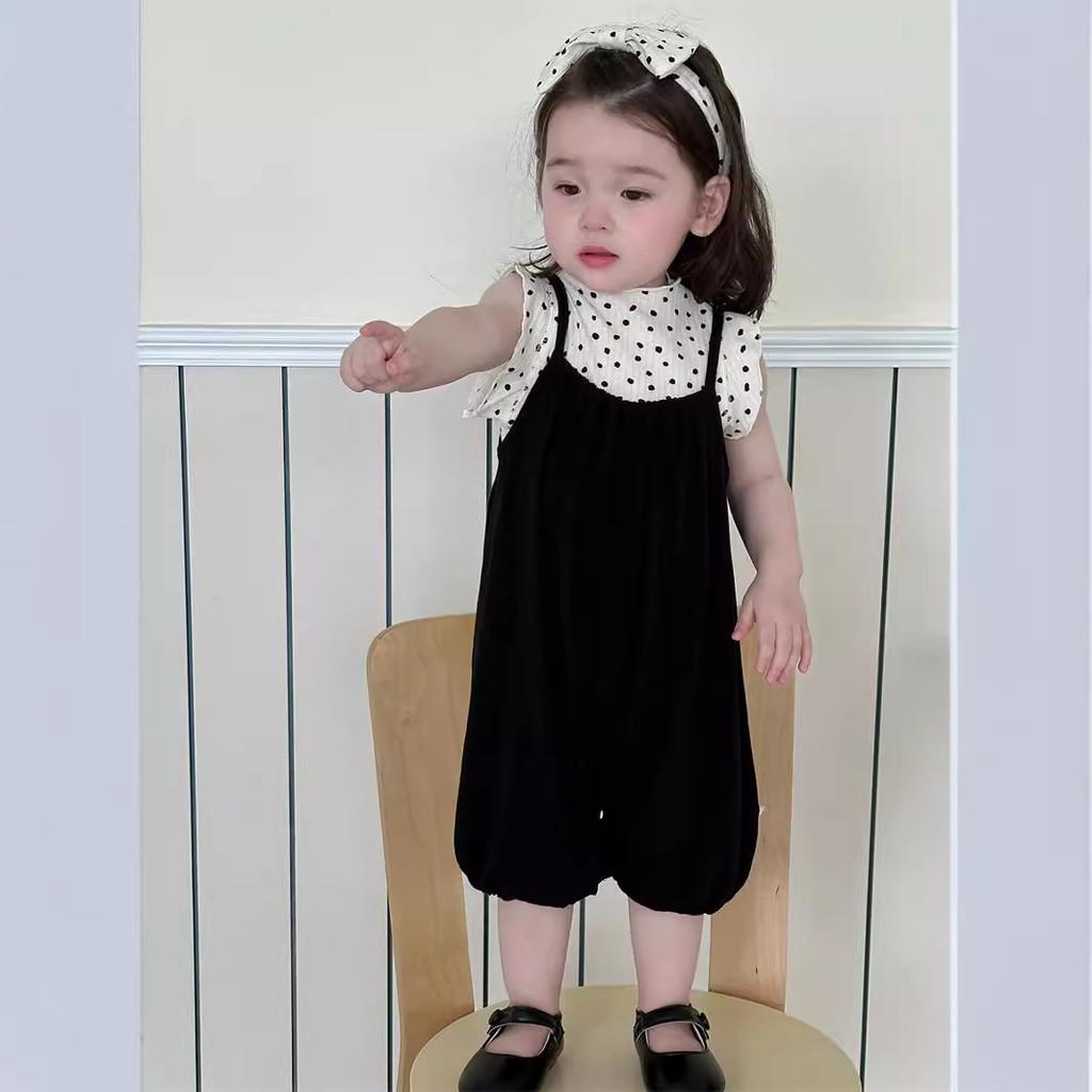 Stylish Korean Baby Girls Polka Dot Tank Top And Shorts Set Lightweight Summer Wear