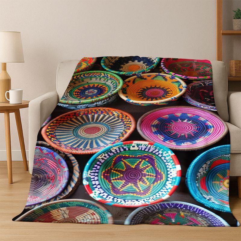 Äthiopien Blumen Gewebte Kunstkorb Mandala Flanell Decke Weiche Warme Überwurfdecke für Schlafzimmer Wohnzimmer Bett Reise Camping