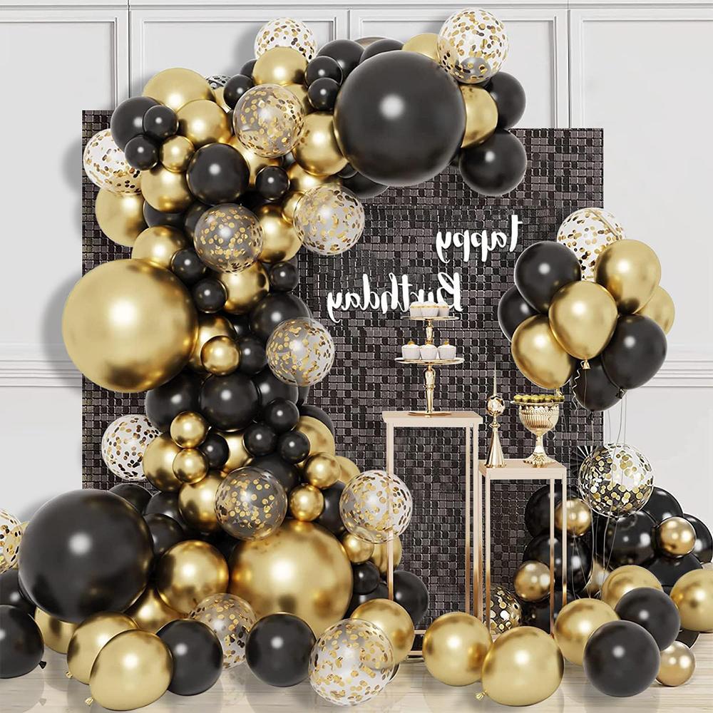 Black Gold Balloon Arch Kit Metal Gold Confetti Balloons Garland Wedding Bridal Shower Birthday Party New Year 2026 Decoration