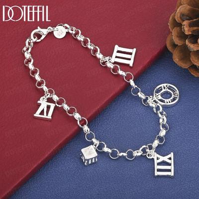 925 Sterling Silver Five Roman Numeral Pendant Bracelet Fashionable Wedding Jewelry