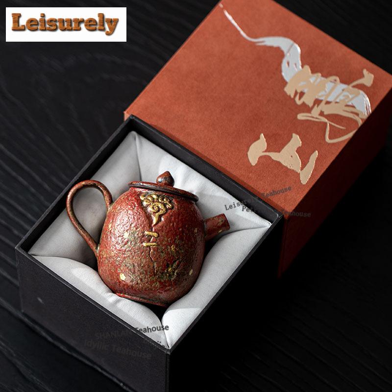 160ML Gold Sprinkled Cloud Mountain Red Teapot Handmade Tea Infuser Pot Tea Brewing Kettle With Ball Hole Tea Services Ornaments