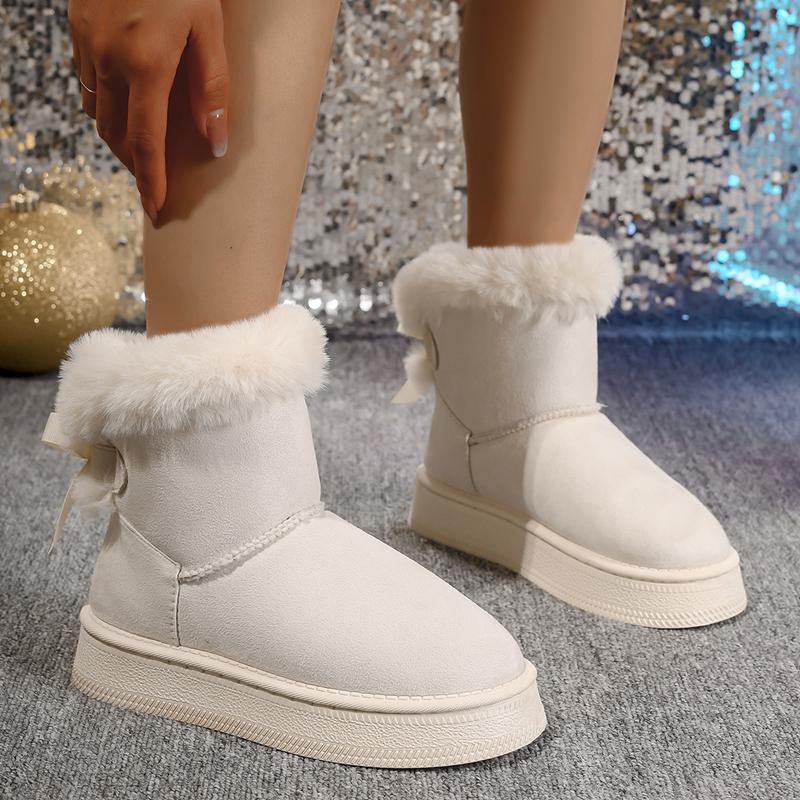 Fashion New Fashionable Bow Round Toe Elegant Snow Boots 2025 Winter Flat Wear-resistant Soft Students Plus Velvet Warm Women's Shoes