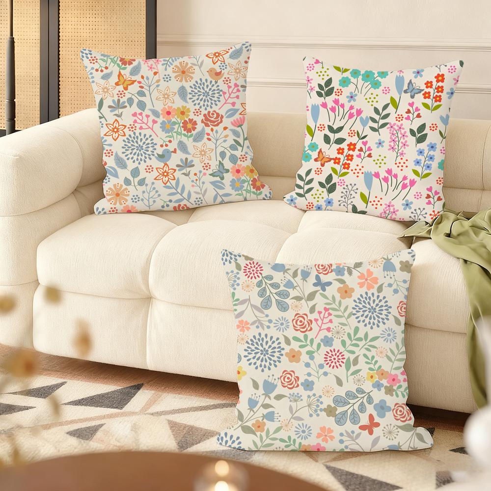 Boho Wildflowers Pattern Cushion Cover Soft Short Plush Pillow Cover Smooth Cozy Texture Aesthetic Cushion Case Home Decor