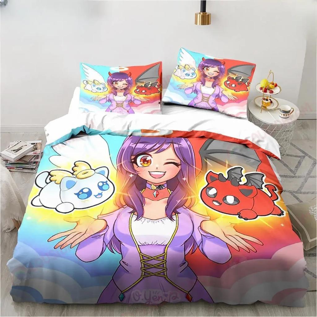 3D Print Cute Aphmau Bedding Set Game Cartoon Aphmau Duvet Cover Set Single/Twin/Double Size Child Bedding Set Soft Polyester