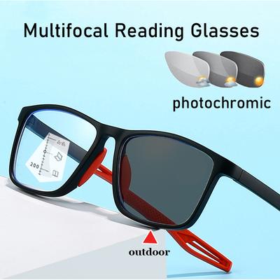 TR90 Renk Değiştiren Progresif Hipermetrop Gözlükleri Akıllı Pochromic Multifokal Okuma Gözlükleri Reçeteli Gözlükler