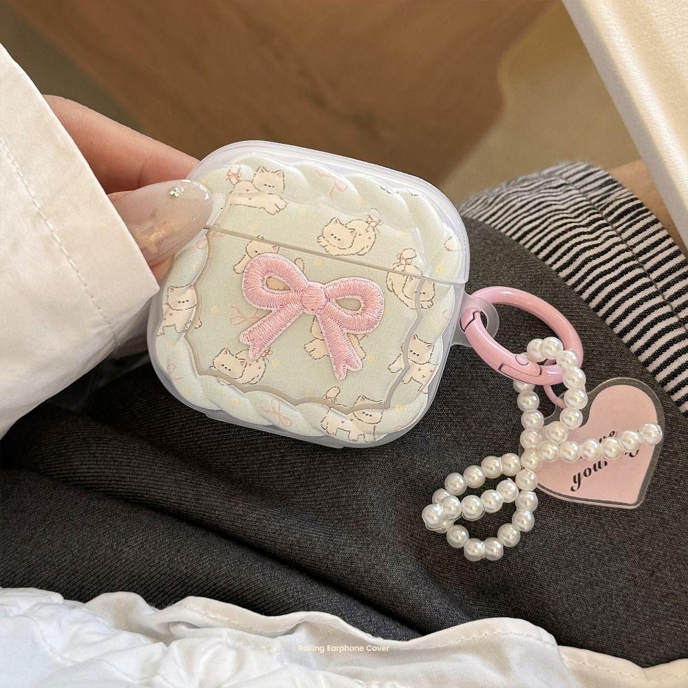 Embroidered Bow Headphone Box Cover TPU Protective Shell for Airpods 4/3/2/1/pro2/pro