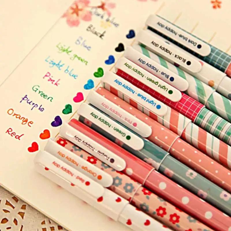 New 10Pcs/Set Colorful 0.38mm Gel Pen Flower Animal Starry Star Sweet Flora Colored Gel Pen Cute Pens For School Stationary