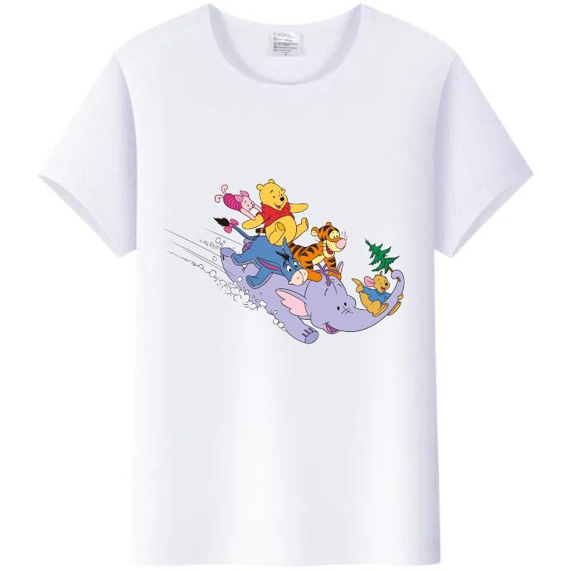 Y2K Tshirt Kawaii Tops Unisex Cartoon Winnie The Pooh Tigger Friends Graphic t-shirt Summer Blouses White Tees