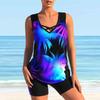 Fato de Banho Bikini Tankini Halter Estampado Flores Brilhantes Feminino