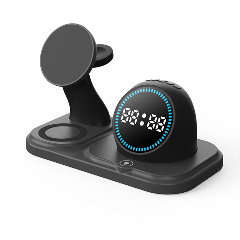 Six-in-One Magnetic Wireless Charger: Clock, Light, Bluetooth Speaker for Apple Devices