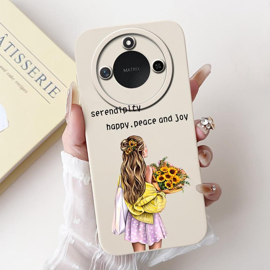 Phone Case For Honor X9c Smart 5G Pretty Girl Flower Printed Soft Silicone Back Cover For Honor X9C X9cSmart Cases Bumpers