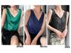 Women's Silk Satin V-neck Acetate Camisole: Ideal Inner Base Layer for Suits, Spring/Summer, Black & White