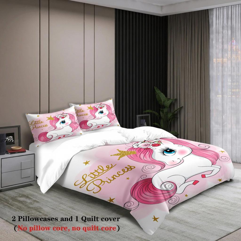 Pink Unicorn Princess Duvet Cover Set Little Princess Unicorn Bedding For Girls Bedroom Twin Queen King Size With 2 Pillowcases
