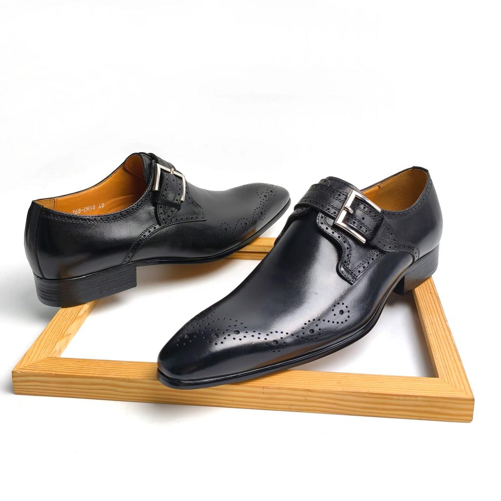 Fashion Office Business Men Shoes Top Layer Cowhide Leather Upper Metal Buckle Adjustable Fashion Social Style Leather Shoes Customized