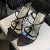 Brand Designer Heels for Women Luxury Rhinestone Narrow Strap Summer Thin Heeled Sandals Elegant Party Naked Strap High Heels
