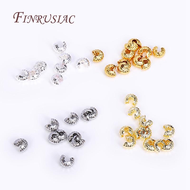 Strip Pattern Crimp Accessories Stopper Beads DIY Jewelry Making Findings 14K/18K Gold Plated 4MM Round Crimp Bead Covers