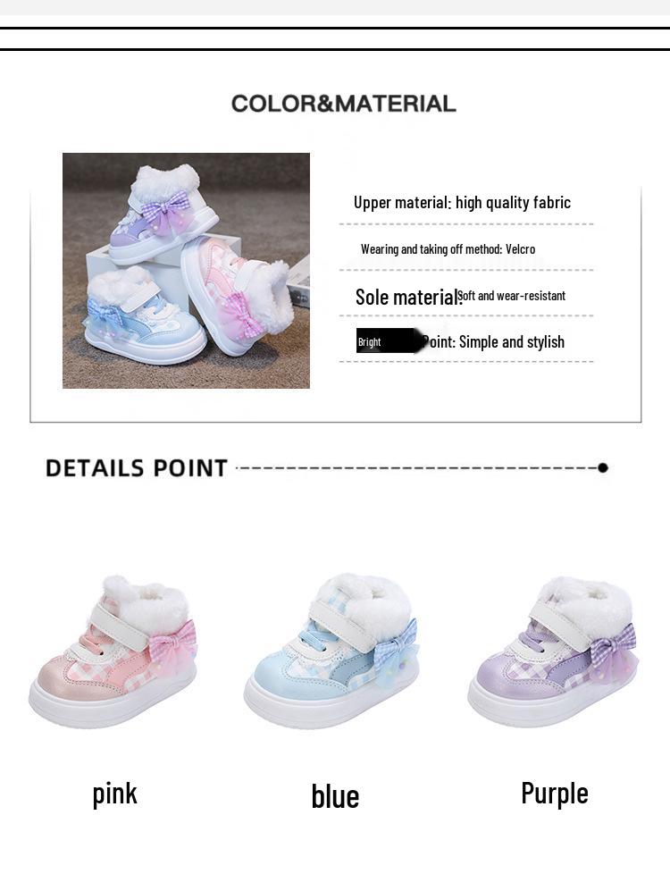 Girls' Warm Cotton Sports Shoes: Cozy Fleece Infant and Toddler Flats